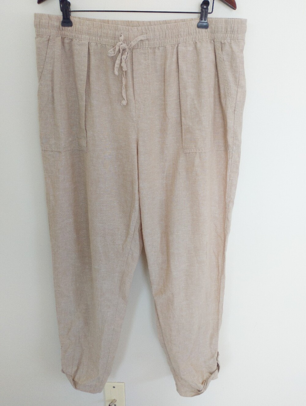 Joe Fresh Linen Cotton Roll Cuff Pant Beige Neutral Drawstring Casual Pants XL - Picture 1 of 7